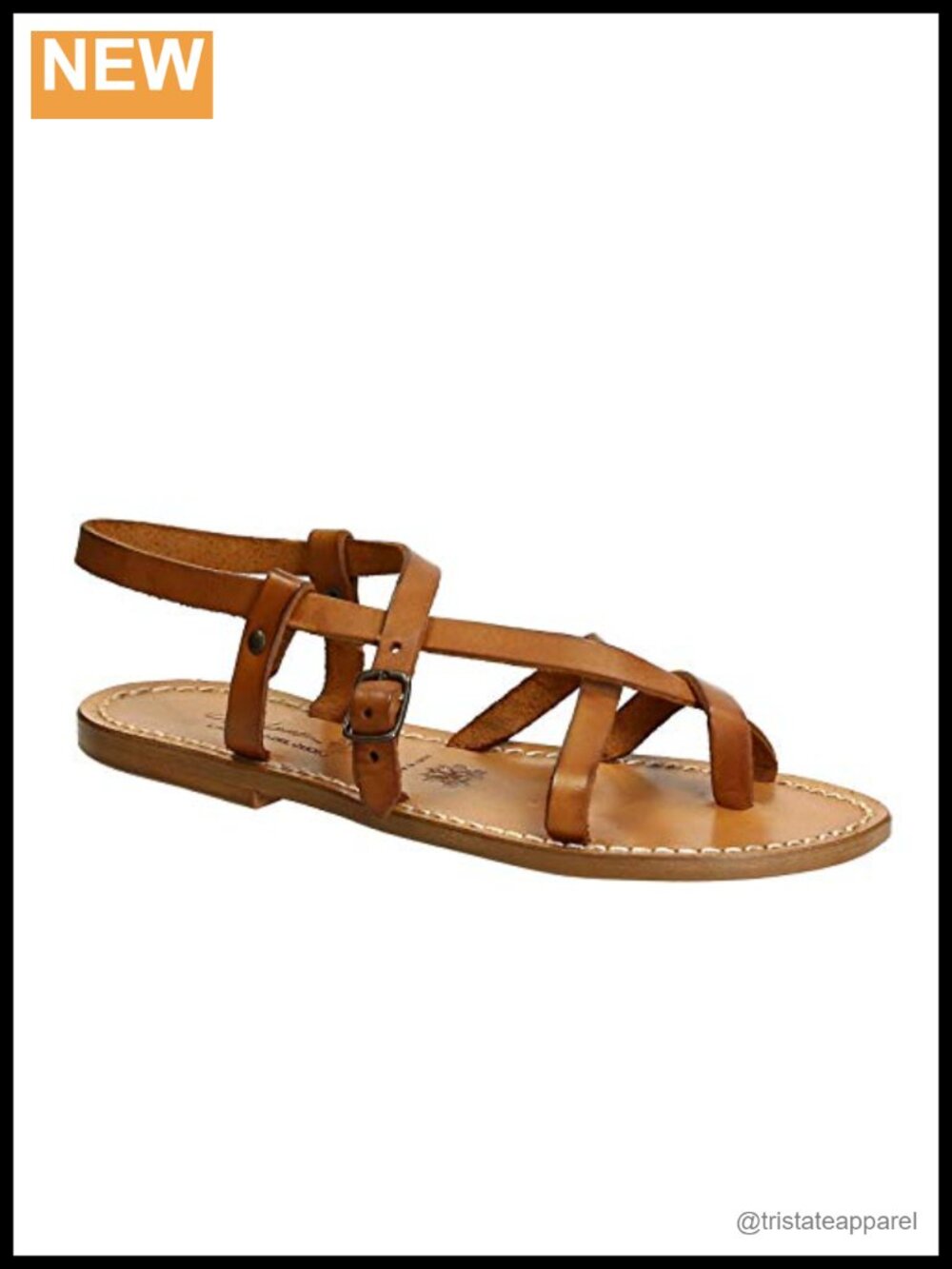 Handmade Italian Leather Flat Sandals Ankle Strap Roman Style